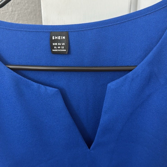SHEIN Blue V-Neck Blouse with Scalloped Sleeves - Picture 2 of 4